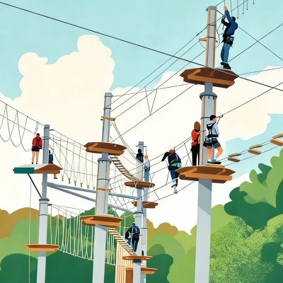 高空丛林穿越网阵汽车房车露营地钢结构立柱团建绳网阵设计建设